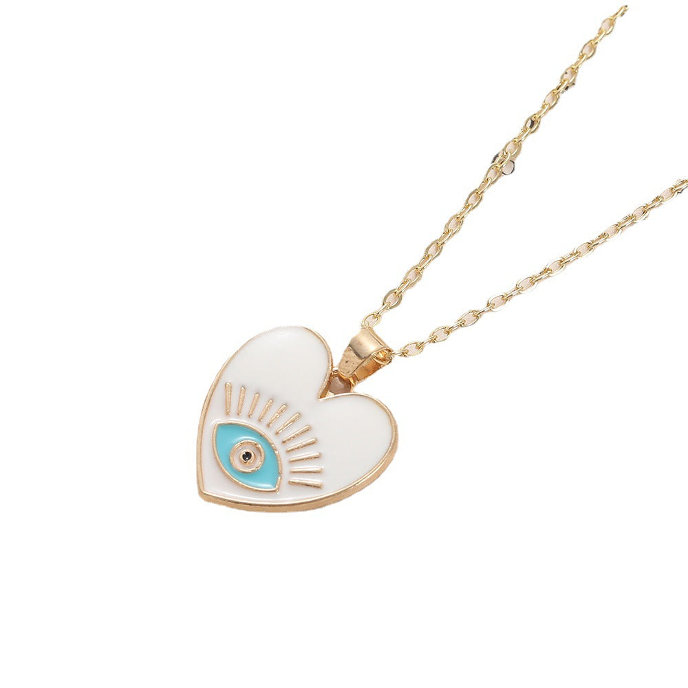 Wholesale Devil's Eye Heart Shaped Alloy Drop Oil Necklace